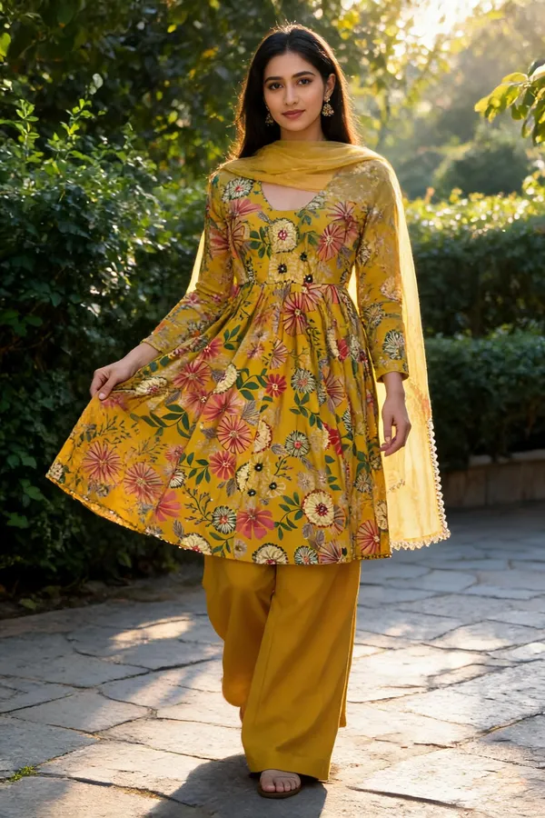 Mustard_Pure_Roman_Silk_Kediya_Kurti_For_Women