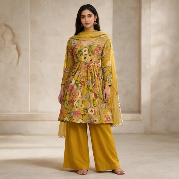 Mustard_Pure_Roman_Silk_Kediya_Kurti_For_Women