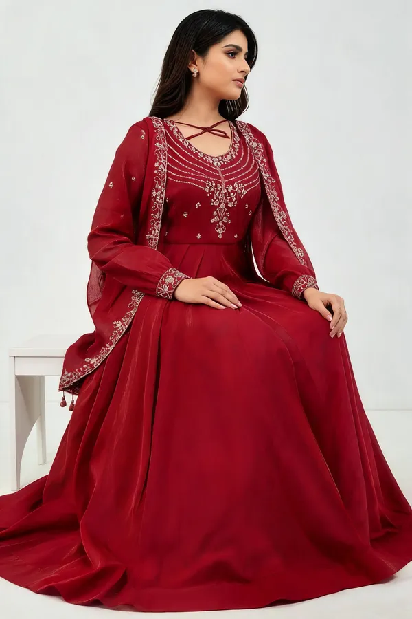 Maroon_Silk_Kediya_Kurti_For_Women