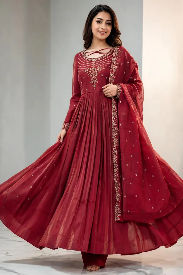 Maroon_Silk_Kediya_Kurti_For_Women