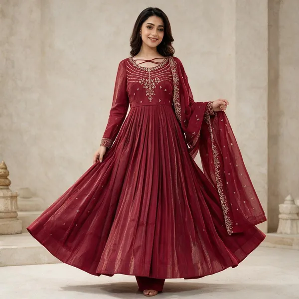 Maroon_Silk_Kediya_Kurti_For_Women