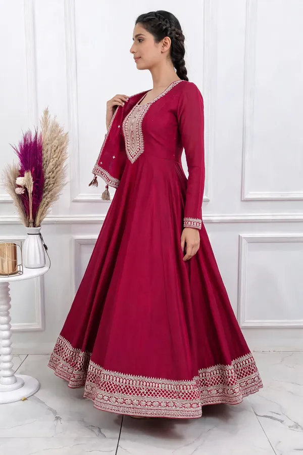 Magenta_Silk_Kediya_Kurti_For_Women