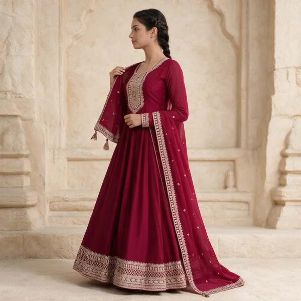 Magenta_Silk_Kediya_Kurti_For_Women