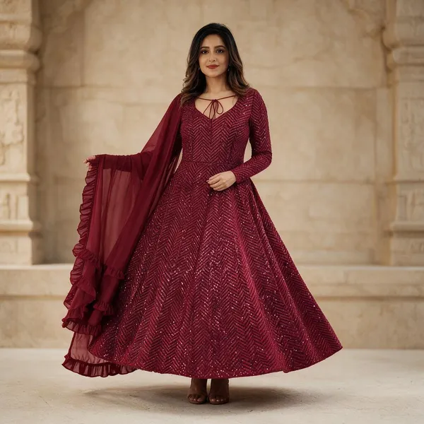 Maroon_Georgette_Anarkali_For_Women