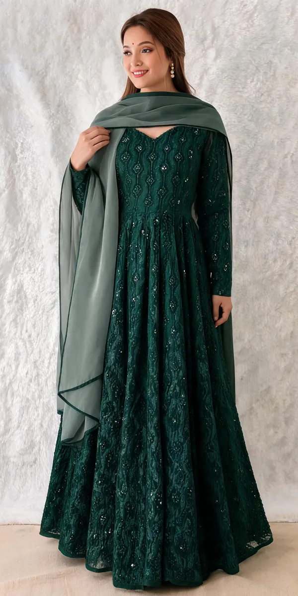 Green_Georgette_Anarkali_For_Women