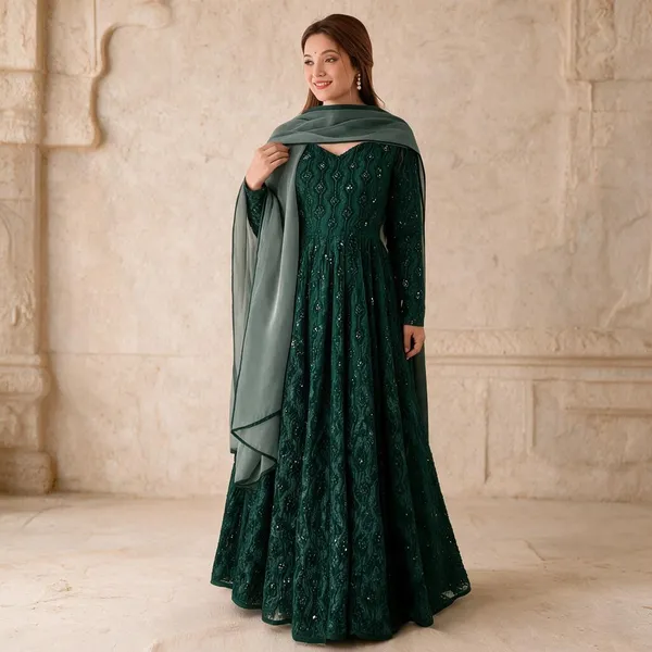 Green_Georgette_Anarkali_For_Women