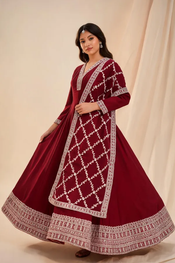 Maroon_Silk_Anarkali_For_Women