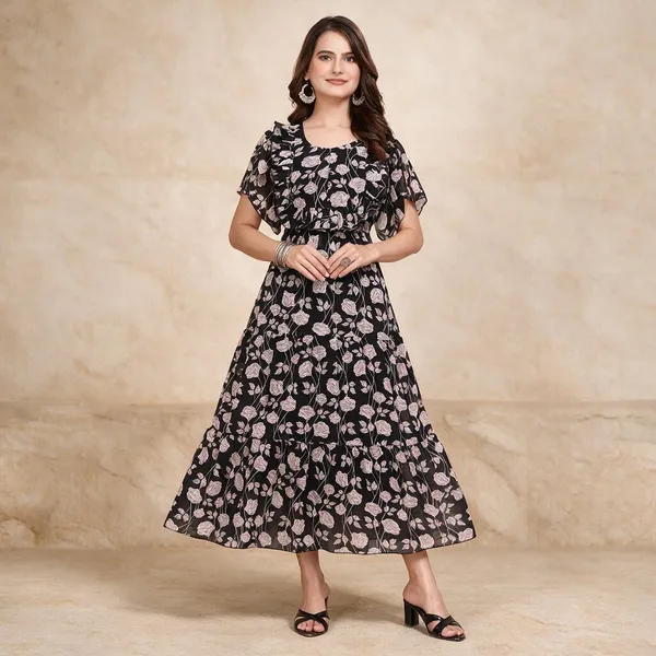 Black_Georgette_Floral_Fit_And_Flare_Dress_For_Women