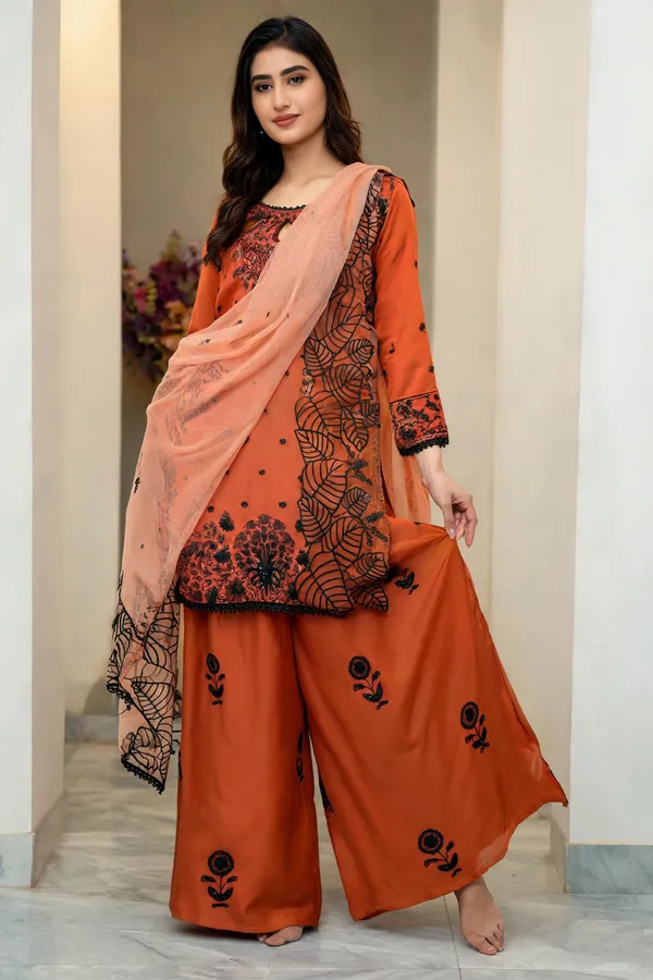 Orange_Cotton_3_Pcs_Palazzo_Pair_For_Women