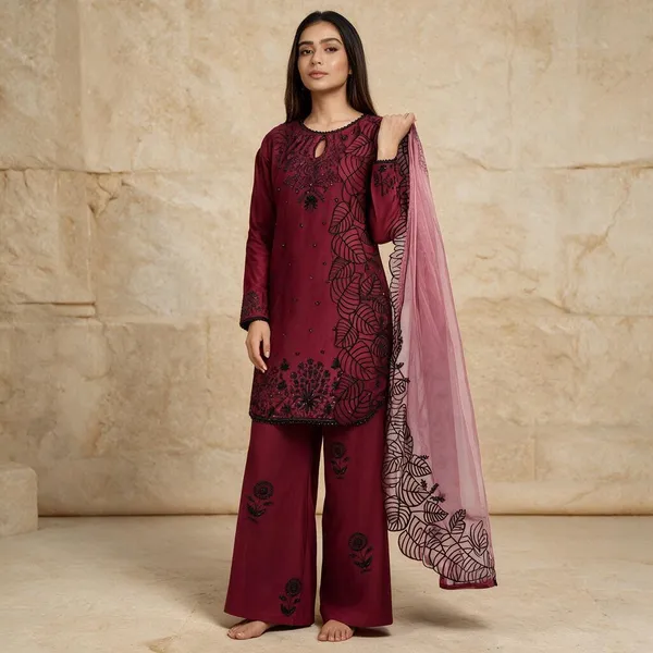 Wine_Cotton_3_Pcs_Palazzo_Pair_For_Women