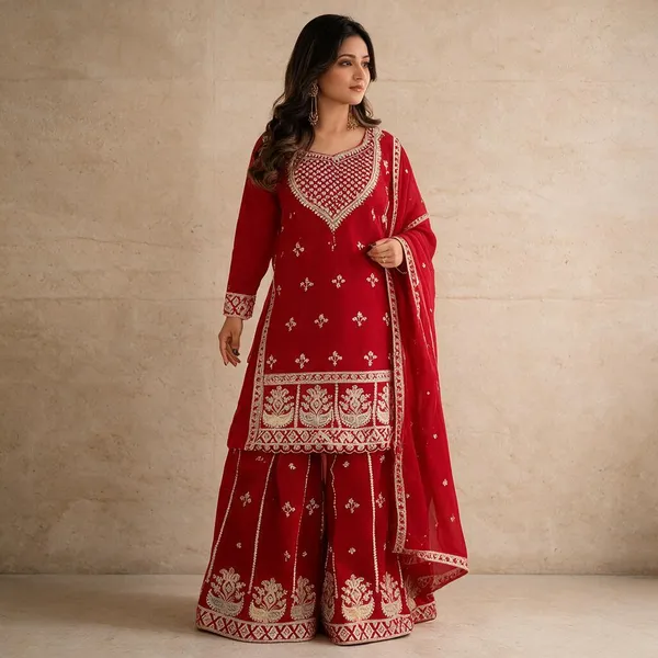 Red_Georgette_3_Pcs_Sharara_Pair_For_Women