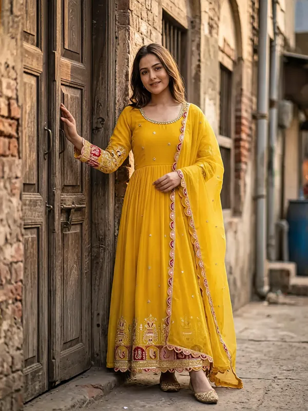 Yellow_Georgette_Gown_For_Women