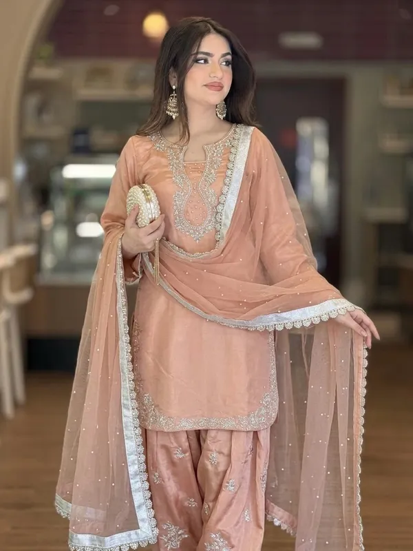 Peach_Embroidered_Three_Piece_Suit_Set_for_Women