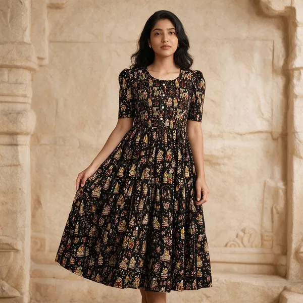 Black_Georgette_Printed_Fit_And_Flare_Dress_For_Women