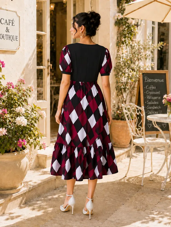 Black_Checkered_Fit_And_Flare_Dress_for_Women