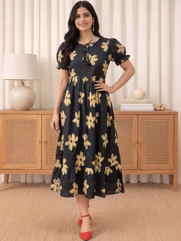 Black_Floral_Puff_Sleeve_Midi_Dress_for_Women