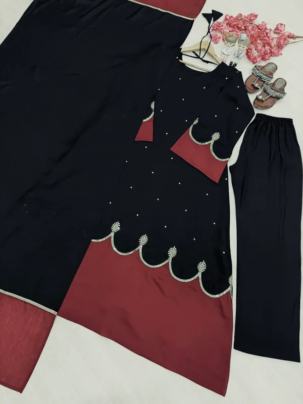Black_And_Maroon_Embroidered_Abaya_Dress_For_Women
