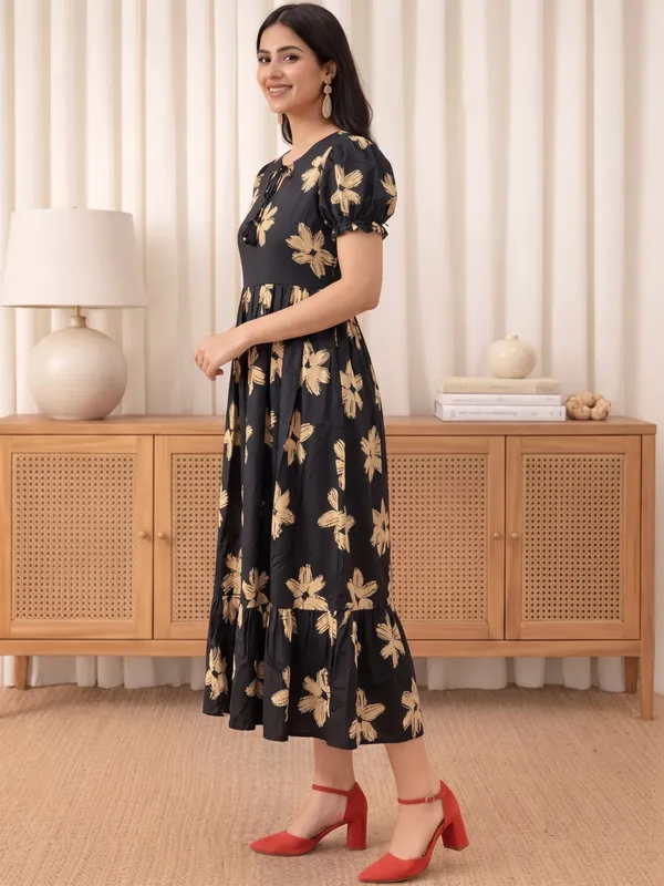 Black_Floral_Puff_Sleeve_Midi_Dress_for_Women