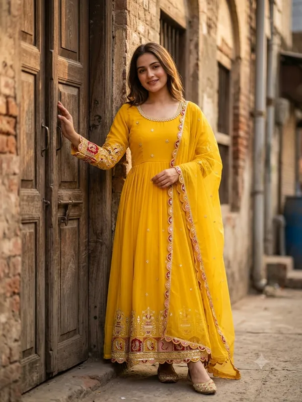 Yellow_Embroidered_Anarkali_Suit_Set_For_Women