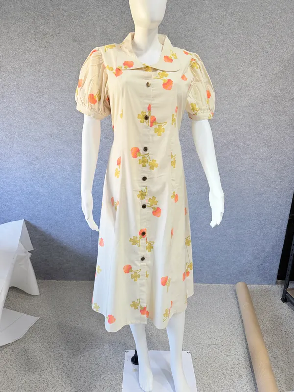 Cream_Floral_Puff_Sleeve_Midi_Dress_for_Women