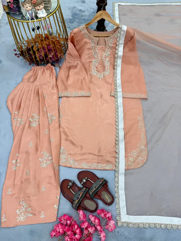 Peach_Embroidered_Three_Piece_Suit_Set_for_Women
