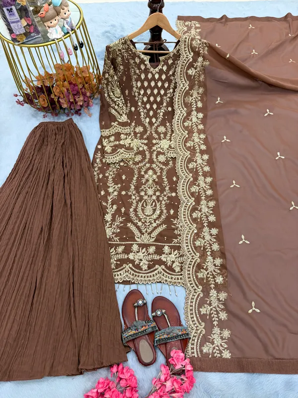Brown_Embroidered_Three_Piece_Suit_Set_for_Women