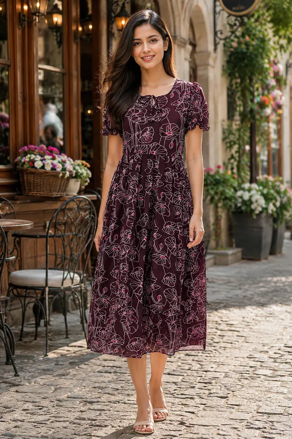 Maroon_Floral_Print_Short_Sleeve_Dress_for_Women