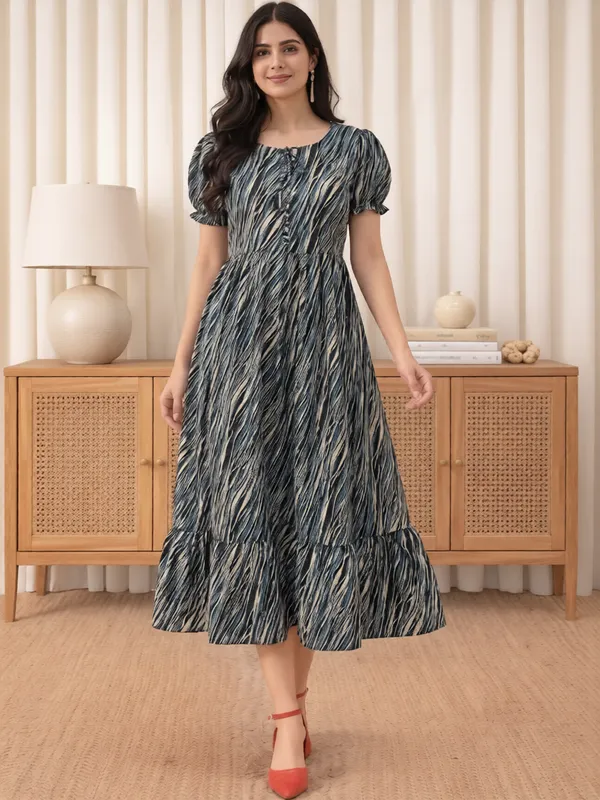 Blue_Printed_Puff_Sleeve_Dress_for_Women