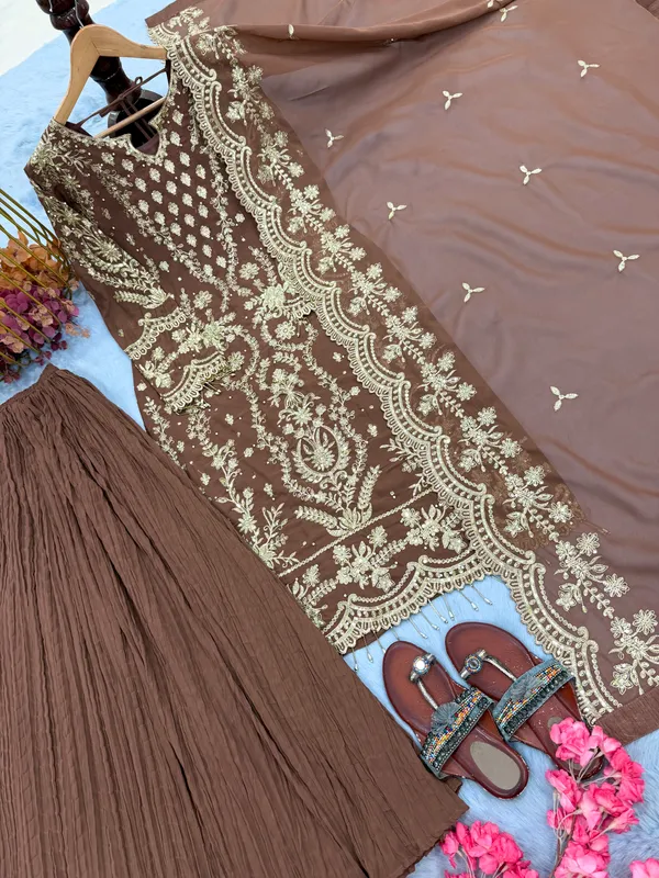 Brown_Embroidered_Three_Piece_Suit_Set_for_Women