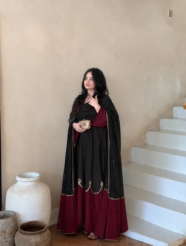 Black_And_Maroon_Embroidered_Abaya_Dress_For_Women