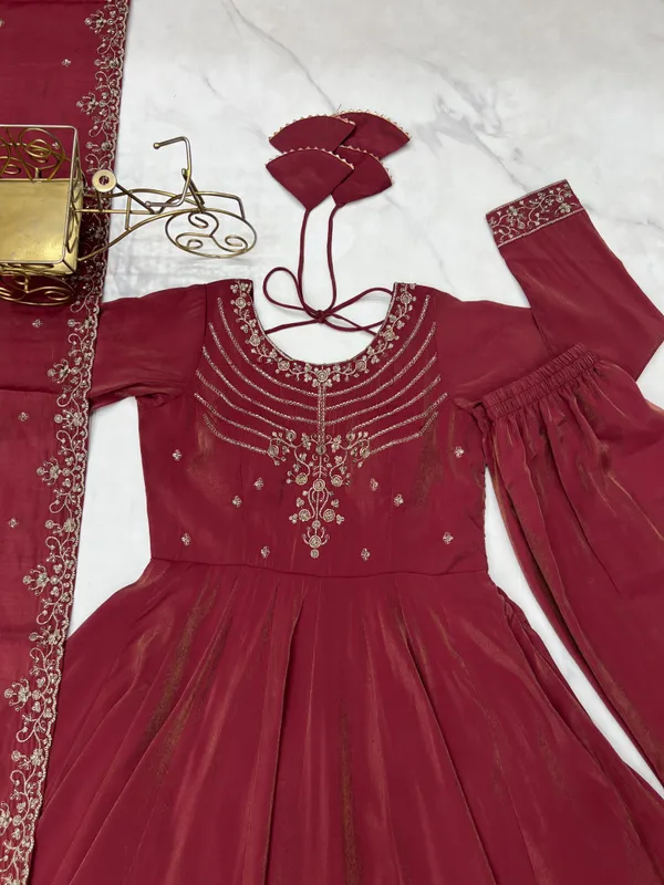 Maroon_Embroidered_Anarkali_Suit_Set_for_Girls