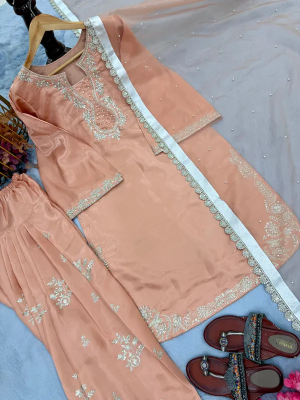 Peach_Embroidered_Three_Piece_Suit_Set_for_Women