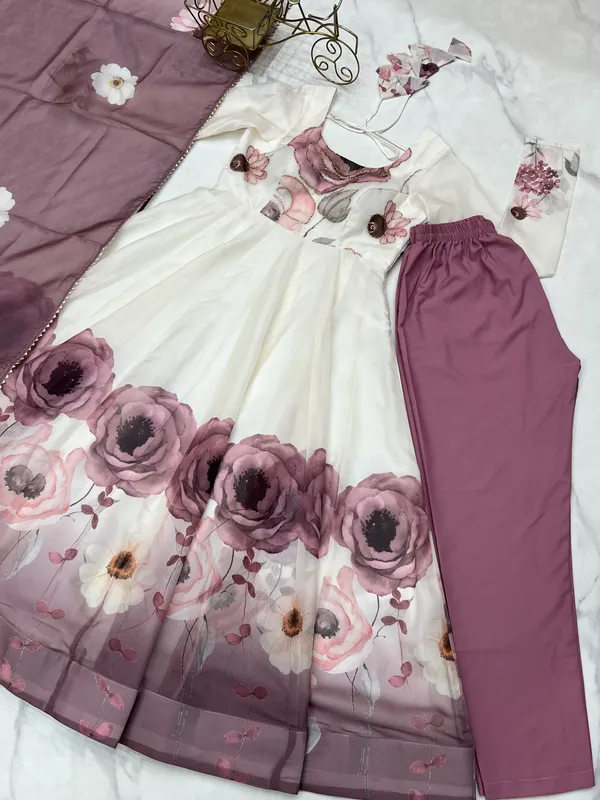White_Floral_Print_Kurta_Set_With_Purple_Dupatta_for_Women