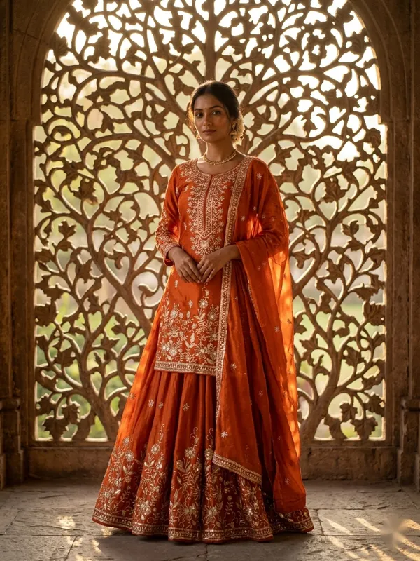 Orange_Embroidered_Ethnic_Suit_Set_for_Women