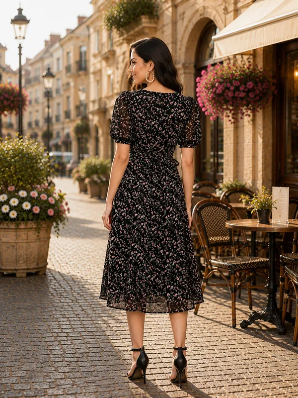 Black_Floral_Print_Fit_And_Flare_Midi_Dress_for_Women