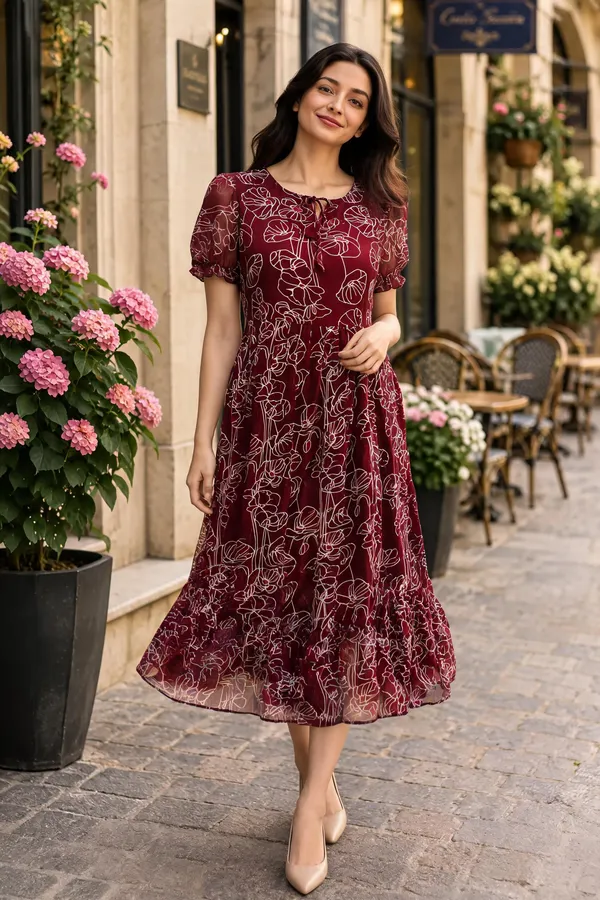 Burgundy_Georgette_One_Piece_For_Women