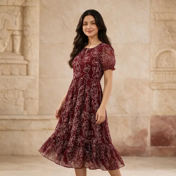 Burgundy_Georgette_One_Piece_For_Women