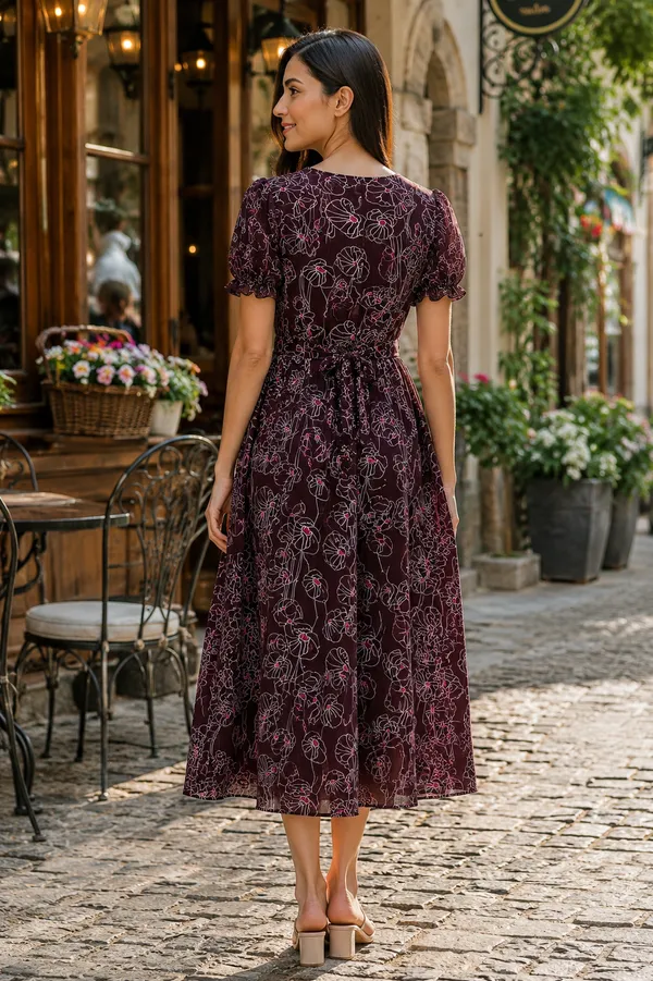 Maroon_Floral_Print_Short_Sleeve_Dress_for_Women