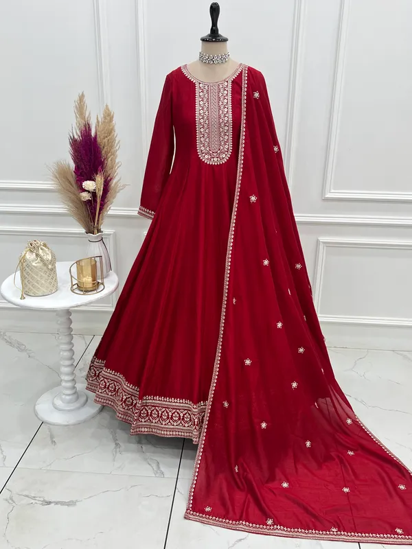 Red_Embroidered_Anarkali_Suit_Set_For_Women