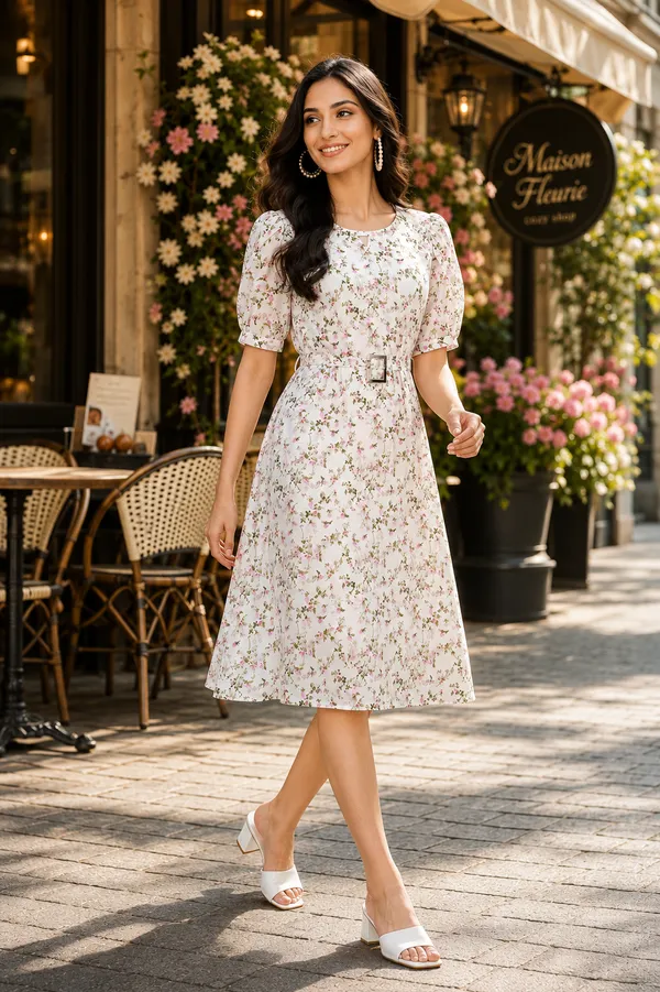 White_Floral_Fit_And_Flare_Dress_for_Women