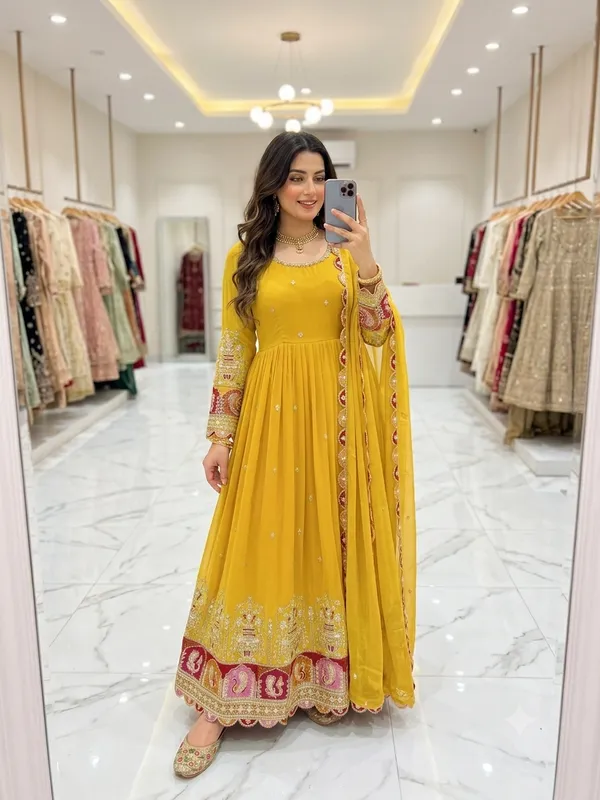 Yellow_Embroidered_Anarkali_Suit_Set_For_Women