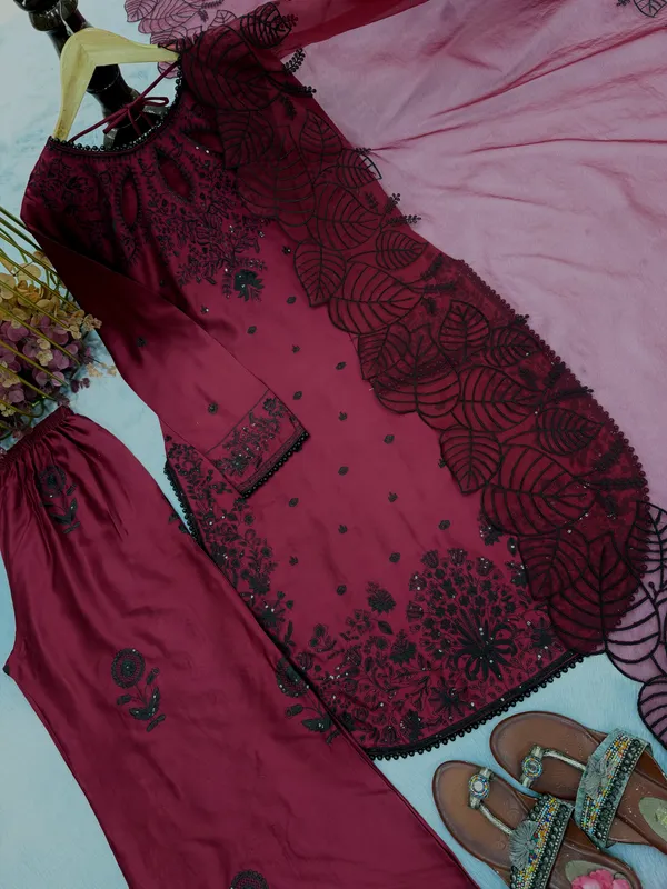 Wine_Embroidered_Straight_Kurta_Set_for_Women