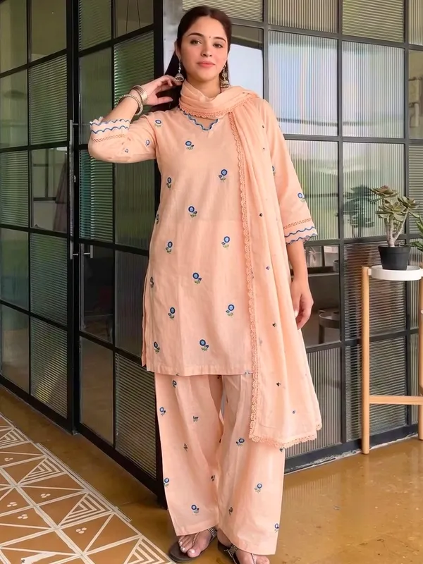 Peach_Embroidered_Straight_Suit_Set_for_Women