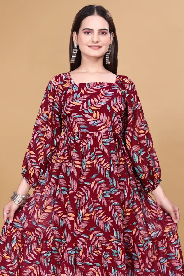 Maroon_Georgette_Printed_Fit_And_Flare_Dress_For_Women