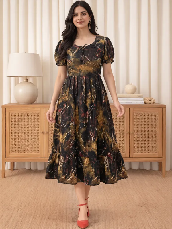 Black_Printed_Fit_And_Flare_Dress_For_Women