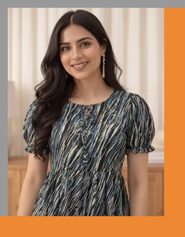 Blue_Printed_Puff_Sleeve_Dress_for_Women