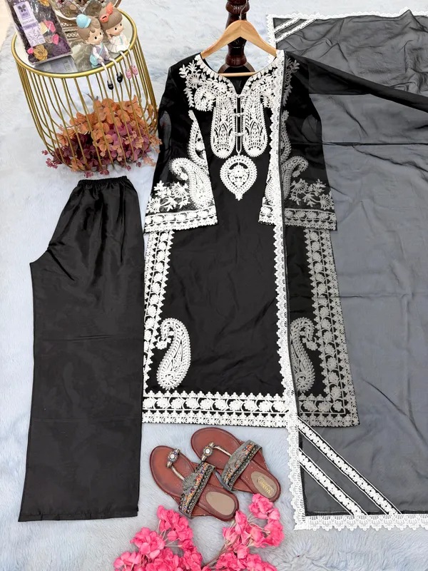 Black_Embroidered_Straight_Kurta_Set_for_Women