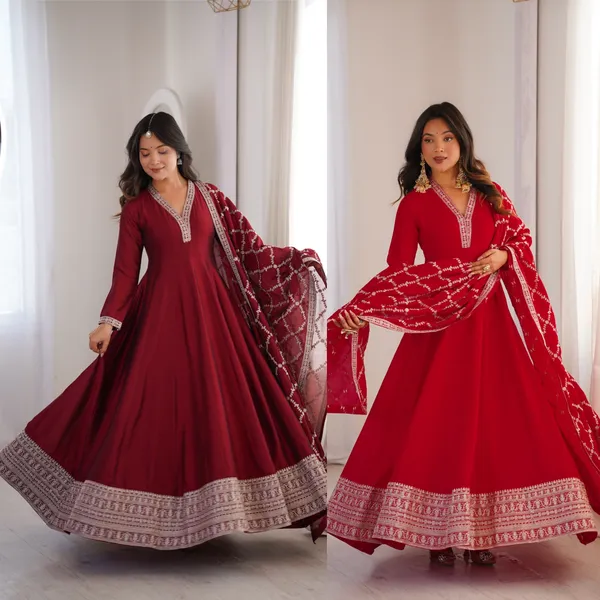 Red_Embroidered_Anarkali_Suit_Set_For_Women