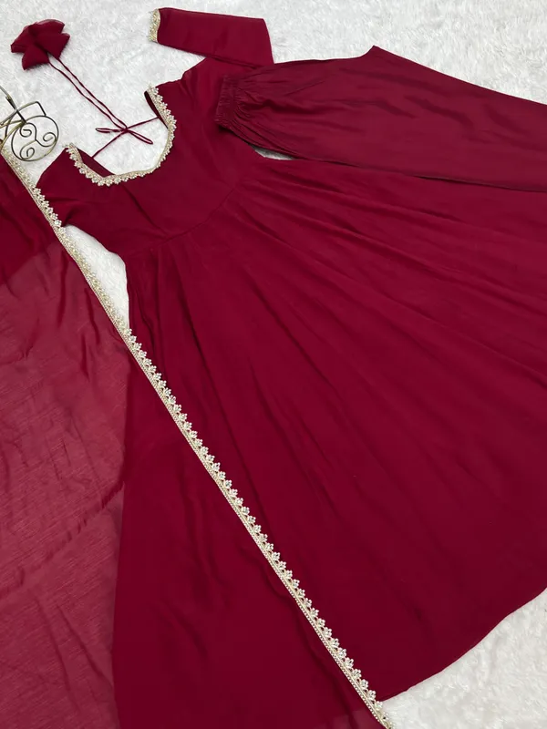 Maroon_Chanderi_Flared_Anarkali_Set_for_Women