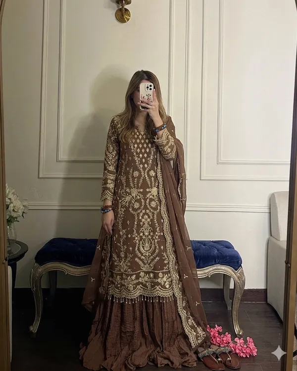 Brown_Embroidered_Three_Piece_Suit_Set_for_Women
